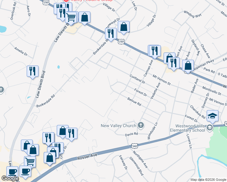 map of restaurants, bars, coffee shops, grocery stores, and more near 2408 Belvue Rd in Waynesboro