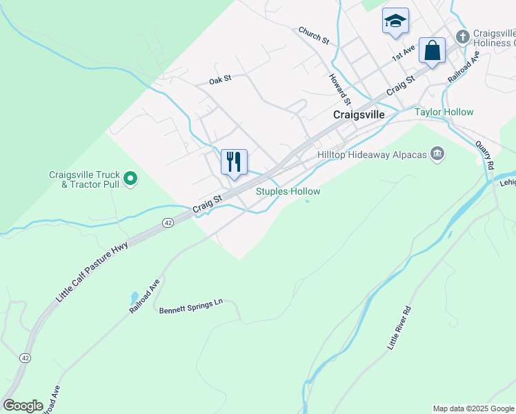 map of restaurants, bars, coffee shops, grocery stores, and more near 273 Railroad Avenue in Craigsville