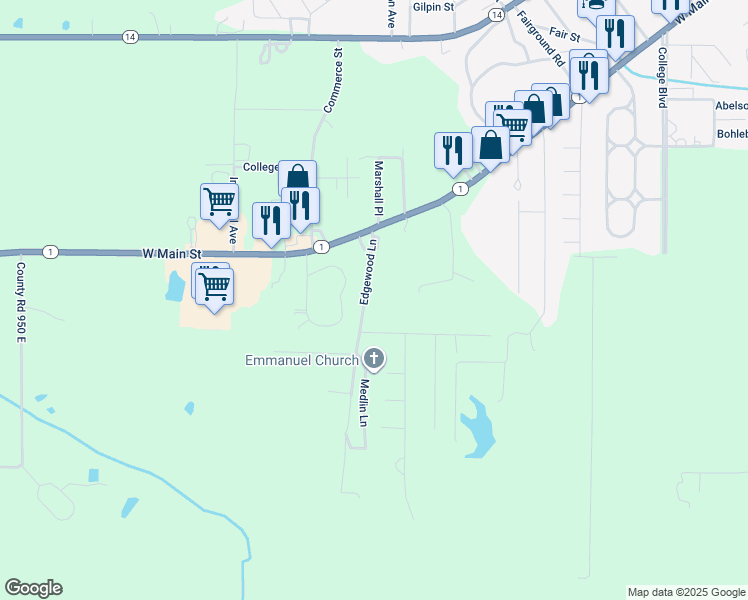 map of restaurants, bars, coffee shops, grocery stores, and more near 100-198 Edgewood Lane in Carmi
