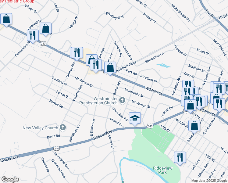 map of restaurants, bars, coffee shops, grocery stores, and more near 2001 Mount Vernon Street in Waynesboro