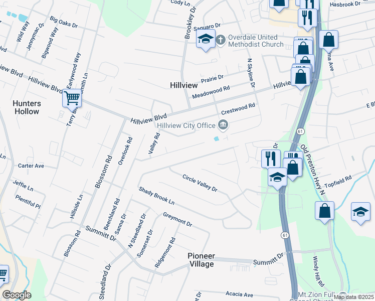 map of restaurants, bars, coffee shops, grocery stores, and more near 345 Dale Road in Louisville
