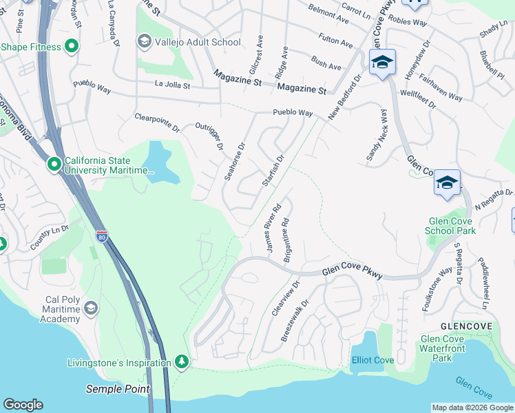 map of restaurants, bars, coffee shops, grocery stores, and more near 358 Starfish Drive in Vallejo