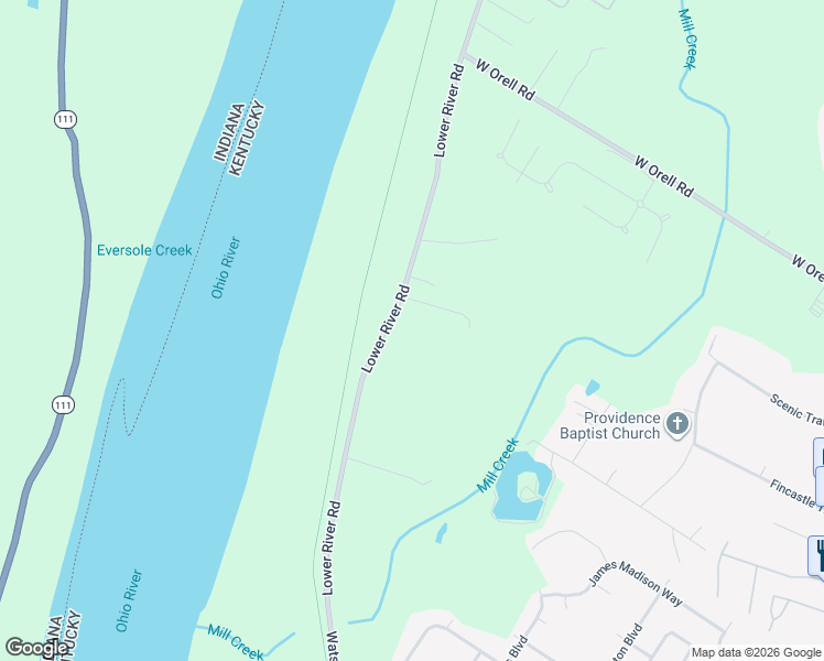 map of restaurants, bars, coffee shops, grocery stores, and more near 12501 Lower River Road in Louisville