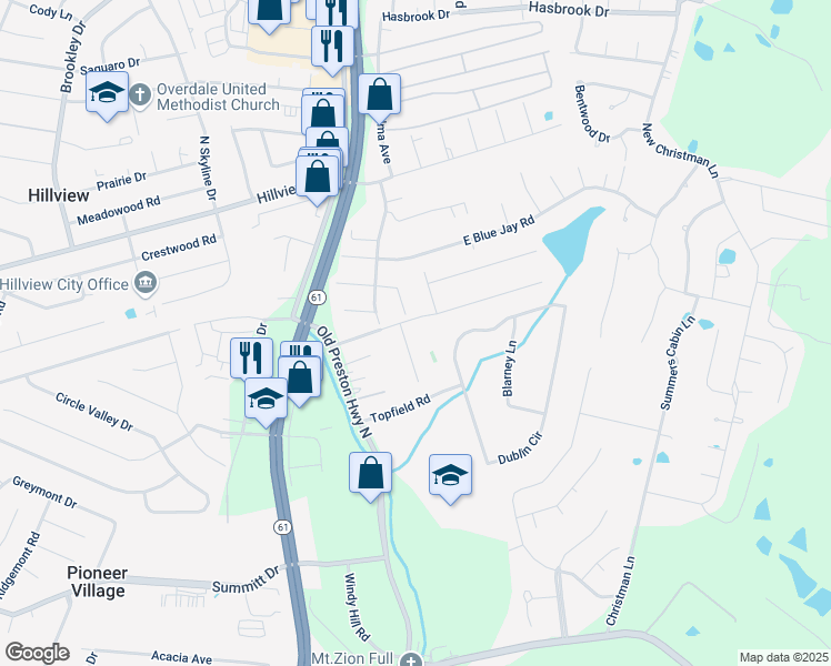 map of restaurants, bars, coffee shops, grocery stores, and more near 279 Shadowlawn Drive in Louisville
