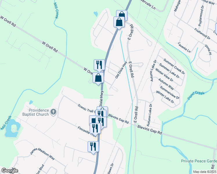 map of restaurants, bars, coffee shops, grocery stores, and more near 12500 Old Dixie Highway in Louisville
