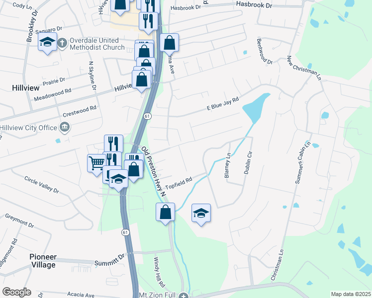 map of restaurants, bars, coffee shops, grocery stores, and more near 279 Shadowlawn Drive in Louisville