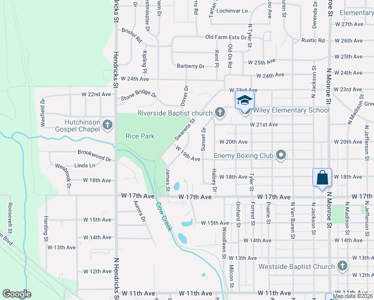 map of restaurants, bars, coffee shops, grocery stores, and more near 1306-1398 West 19th Avenue in Hutchinson