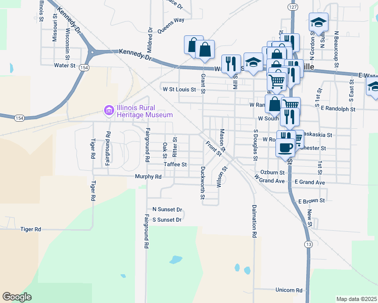 map of restaurants, bars, coffee shops, grocery stores, and more near 700 Belle Avenue in Pinckneyville