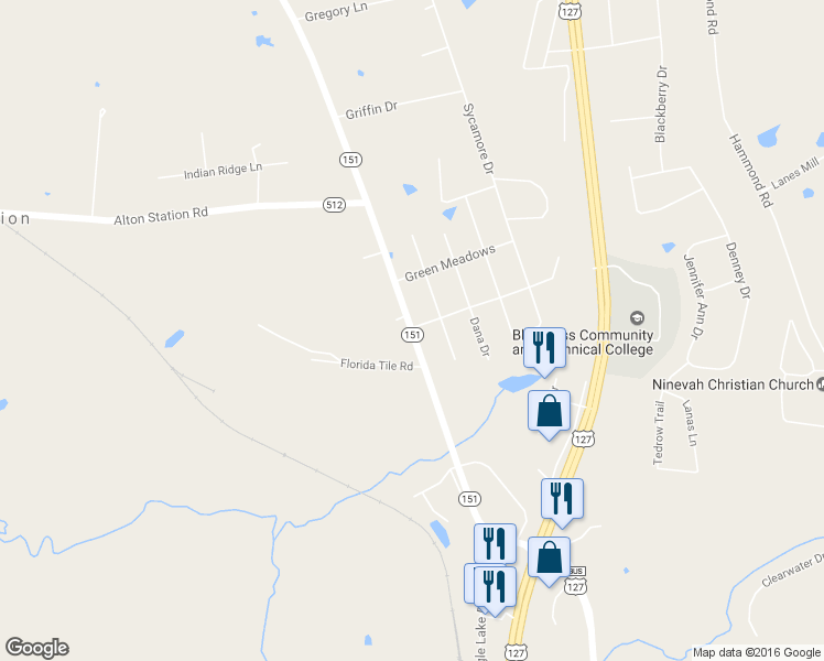 map of restaurants, bars, coffee shops, grocery stores, and more near 1298 Highway 151 in Lawrenceburg