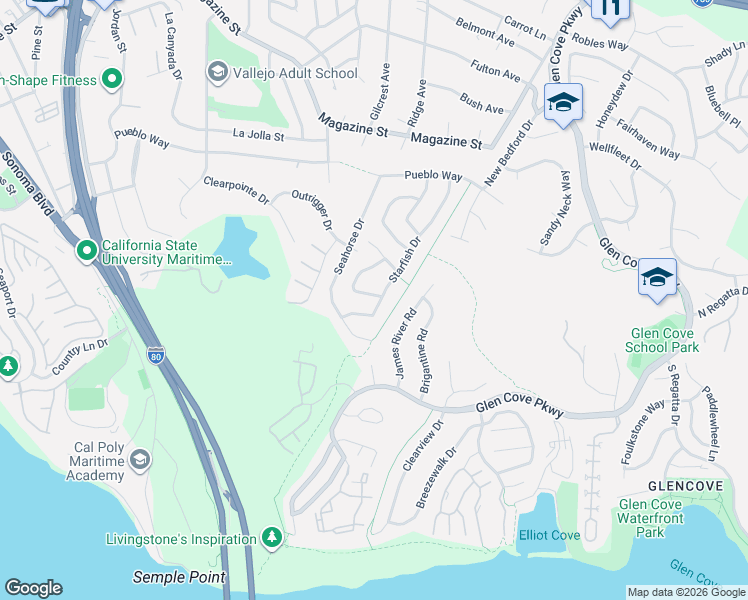 map of restaurants, bars, coffee shops, grocery stores, and more near 393 Starfish Drive in Vallejo