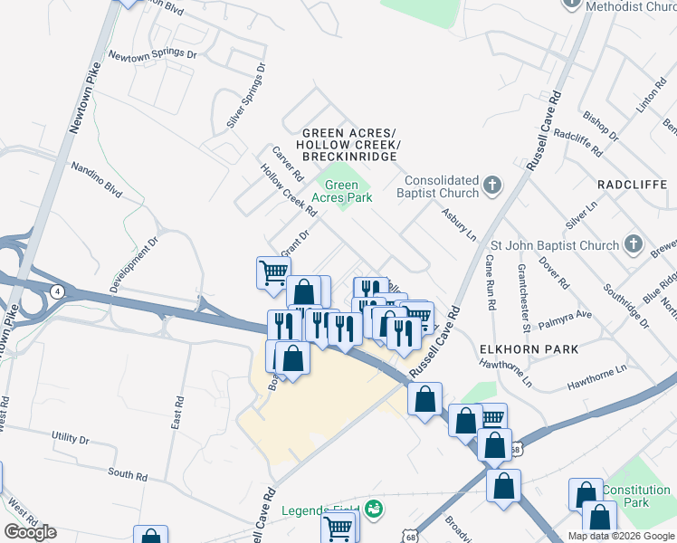 map of restaurants, bars, coffee shops, grocery stores, and more near 522 Hollow Creek Road in Lexington