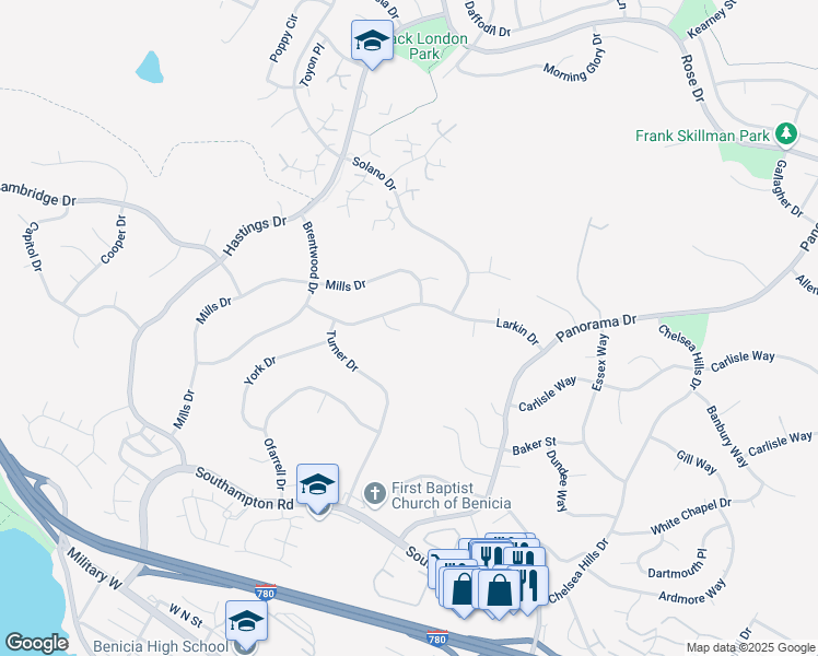 map of restaurants, bars, coffee shops, grocery stores, and more near 406 Dalton Court in Benicia