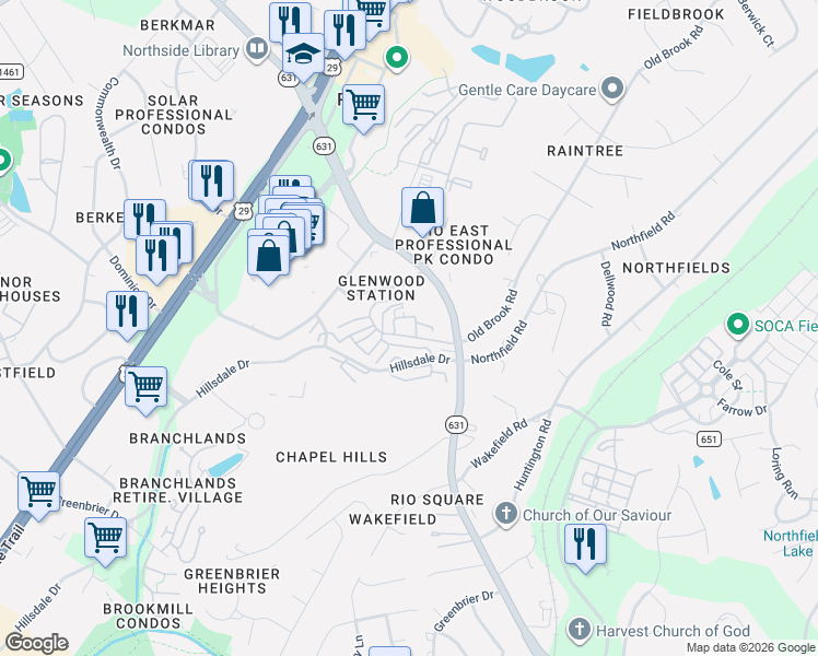 map of restaurants, bars, coffee shops, grocery stores, and more near 1000 Old Brook Road in Charlottesville
