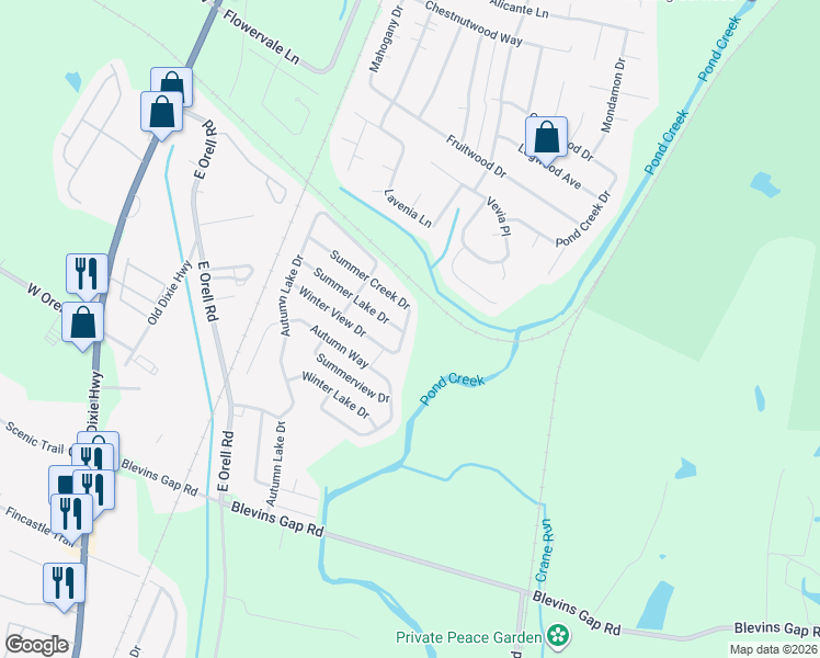 map of restaurants, bars, coffee shops, grocery stores, and more near 6203 Summer Lake Drive in Louisville