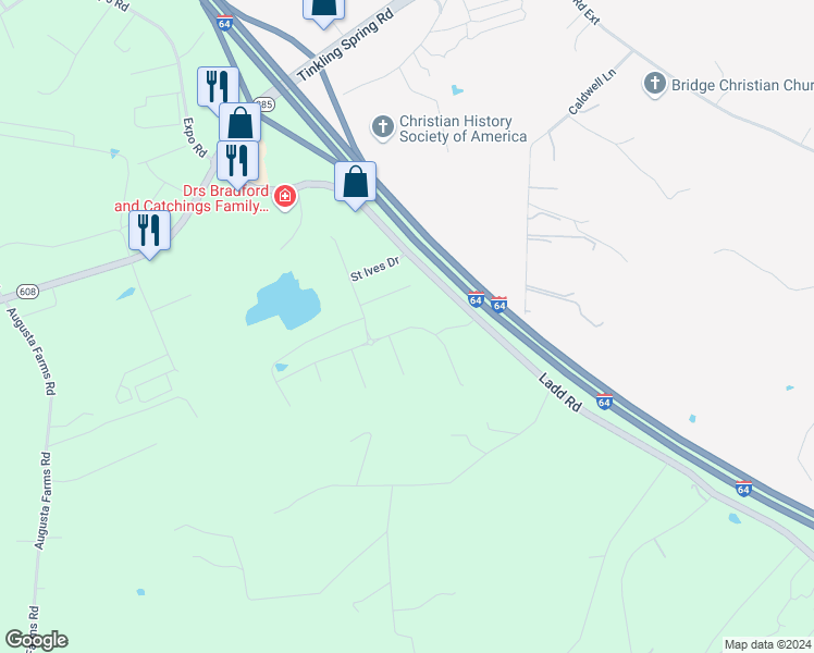 map of restaurants, bars, coffee shops, grocery stores, and more near 186 Rolling Oaks Drive in Fishersville