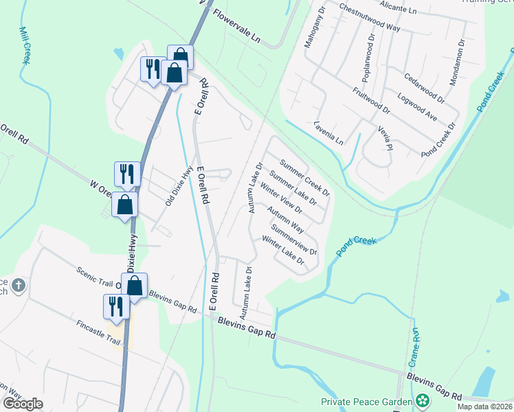 map of restaurants, bars, coffee shops, grocery stores, and more near 4139 Autumn Way in Louisville