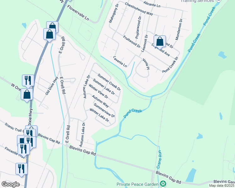 map of restaurants, bars, coffee shops, grocery stores, and more near 6203 Summer Lake Drive in Louisville