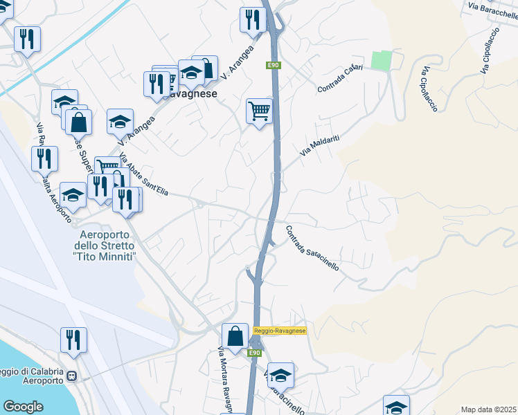 map of restaurants, bars, coffee shops, grocery stores, and more near 7 Via Maldariti in Reggio Calabria