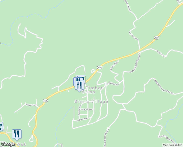 map of restaurants, bars, coffee shops, grocery stores, and more near 25010 California 108 in Mi-Wuk Village