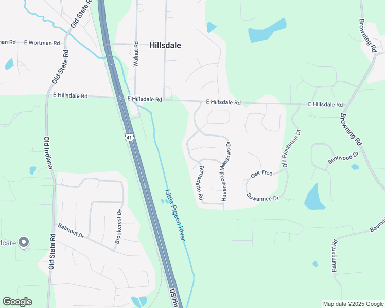 map of restaurants, bars, coffee shops, grocery stores, and more near 10707 Bernadette Drive in Evansville