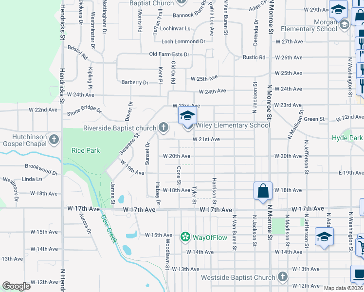 map of restaurants, bars, coffee shops, grocery stores, and more near 2006 Cone Street in Hutchinson