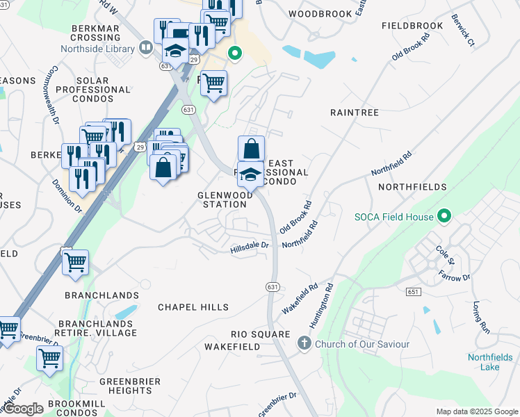 map of restaurants, bars, coffee shops, grocery stores, and more near 941 Glenwood Station Lane in Charlottesville