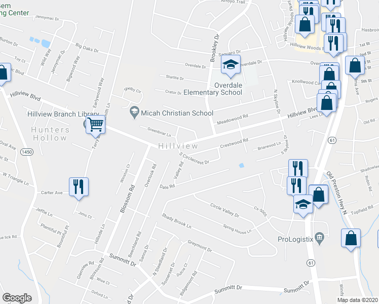 map of restaurants, bars, coffee shops, grocery stores, and more near 536 Crestwood Road in Louisville