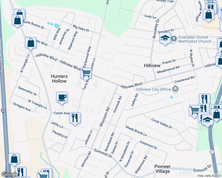 map of restaurants, bars, coffee shops, grocery stores, and more near 12007 Winston Court in Louisville