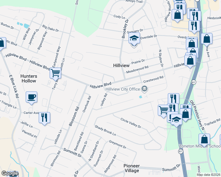 map of restaurants, bars, coffee shops, grocery stores, and more near 524 Crestwood Road in Louisville