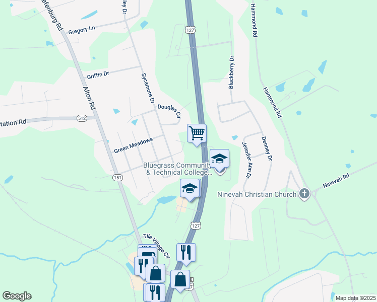 map of restaurants, bars, coffee shops, grocery stores, and more near 1210 Alton Road in Lawrenceburg