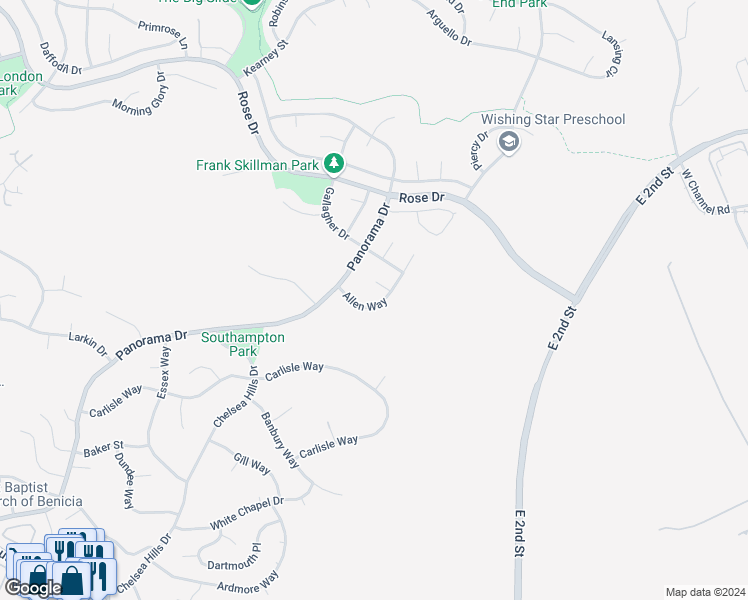 map of restaurants, bars, coffee shops, grocery stores, and more near 365 Allen Way in Benicia
