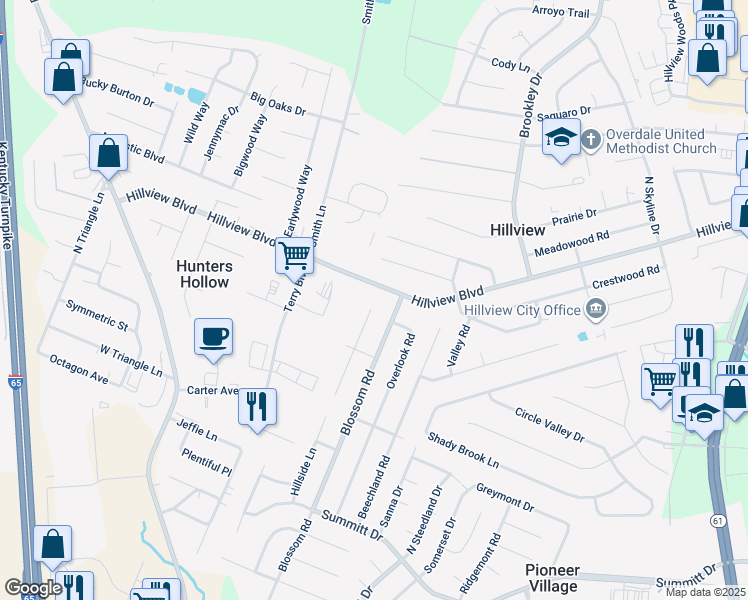 map of restaurants, bars, coffee shops, grocery stores, and more near 12007 Winston Court in Louisville