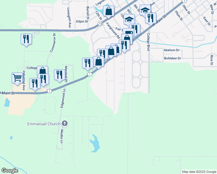 map of restaurants, bars, coffee shops, grocery stores, and more near 216 Steven Street in Carmi