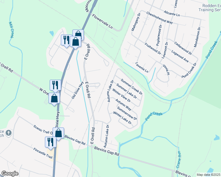 map of restaurants, bars, coffee shops, grocery stores, and more near 2411 Autumn Lake Drive in Louisville