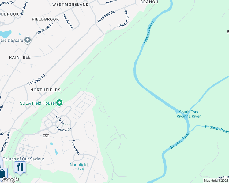 map of restaurants, bars, coffee shops, grocery stores, and more near Farrow Drive in Albemarle County