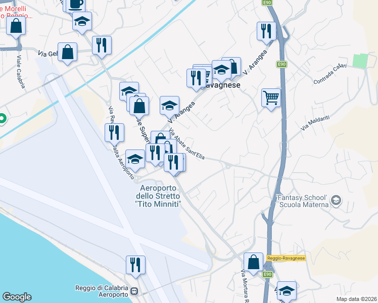 map of restaurants, bars, coffee shops, grocery stores, and more near Via Abate S. Elia traversa II in Reggio Calabria