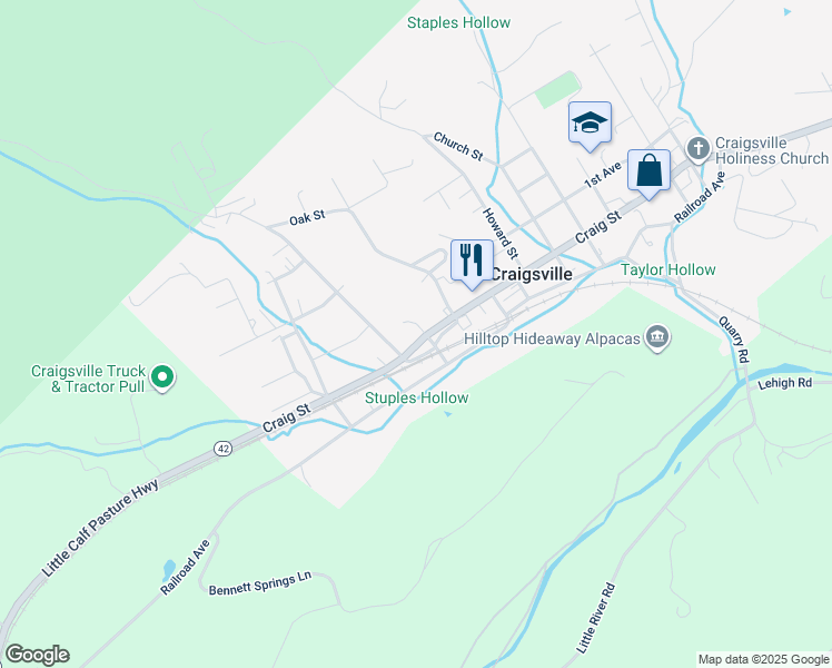 map of restaurants, bars, coffee shops, grocery stores, and more near 176 Craig Street in Craigsville