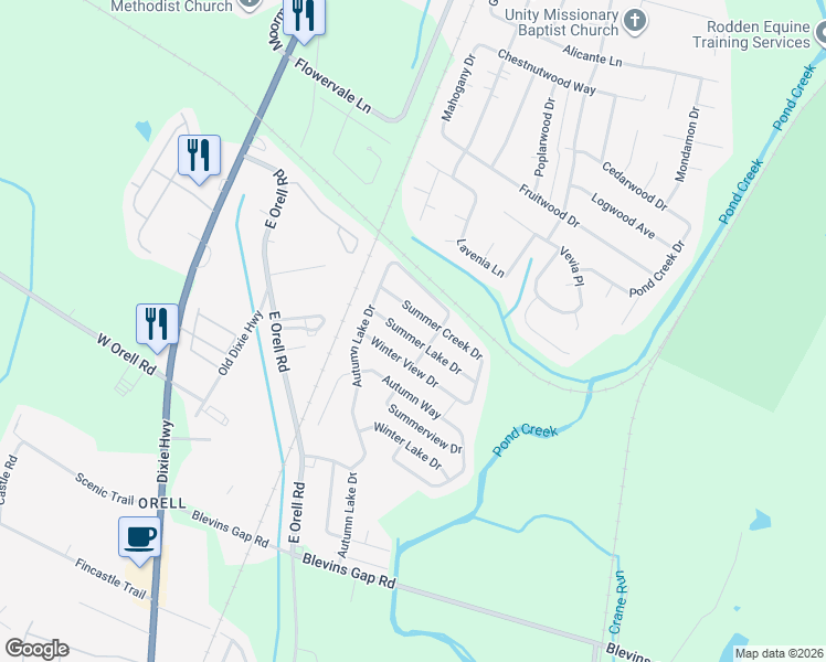 map of restaurants, bars, coffee shops, grocery stores, and more near 6309 Summer Lake Drive in Louisville