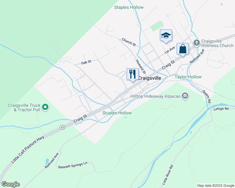 map of restaurants, bars, coffee shops, grocery stores, and more near 176 Craig Street in Craigsville