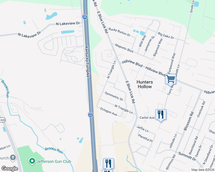 map of restaurants, bars, coffee shops, grocery stores, and more near 318 Triangle Lane South in Louisville