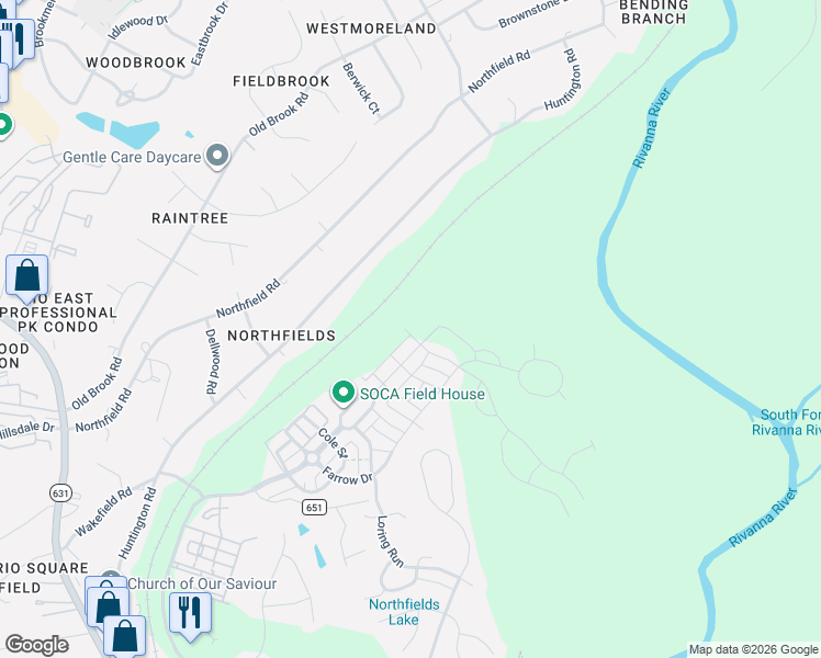 map of restaurants, bars, coffee shops, grocery stores, and more near 2618 Huntington Road in Charlottesville