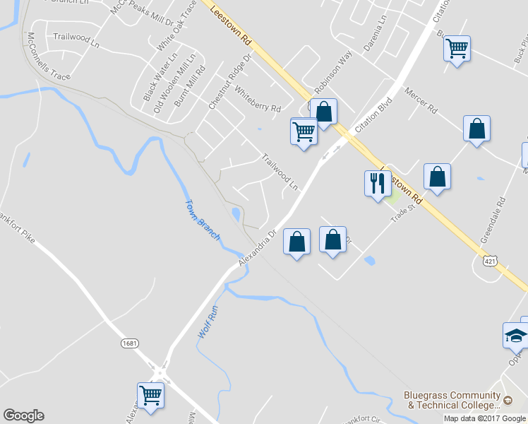 map of restaurants, bars, coffee shops, grocery stores, and more near 2653 Coronado Ridge in Lexington