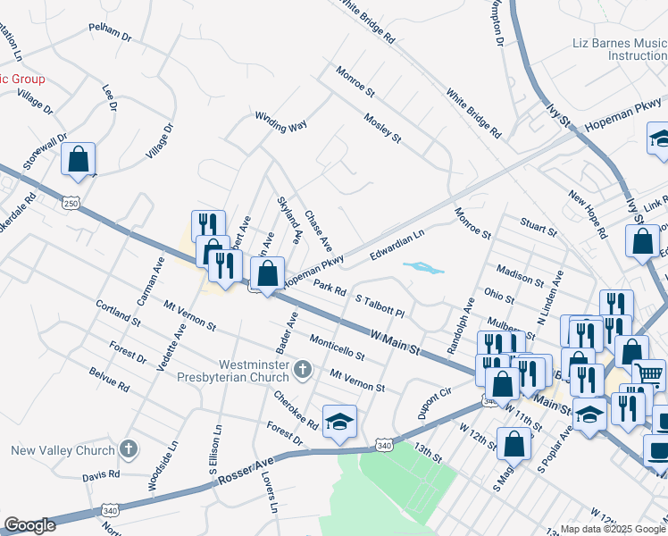 map of restaurants, bars, coffee shops, grocery stores, and more near 656 Edwardian Lane in Waynesboro