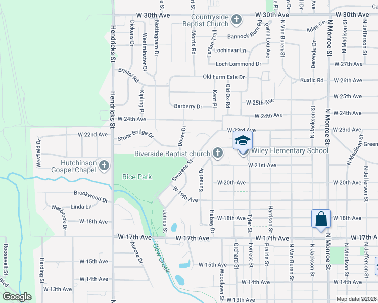 map of restaurants, bars, coffee shops, grocery stores, and more near 22 Swarens Street in Hutchinson
