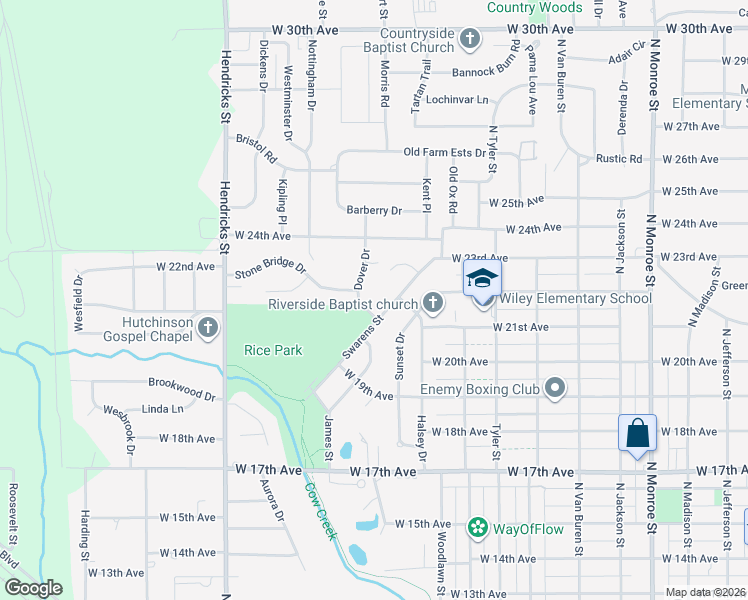 map of restaurants, bars, coffee shops, grocery stores, and more near 22 Swarens Street in Hutchinson