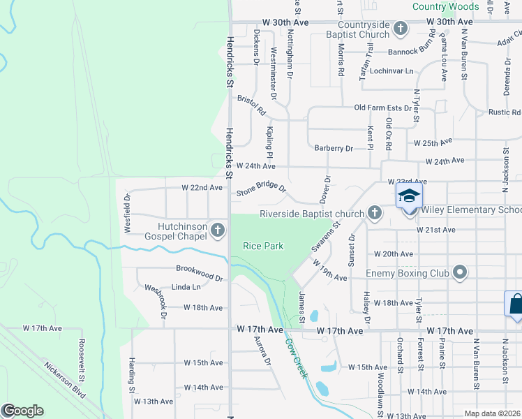 map of restaurants, bars, coffee shops, grocery stores, and more near 1421 Woodbridge Court in Hutchinson