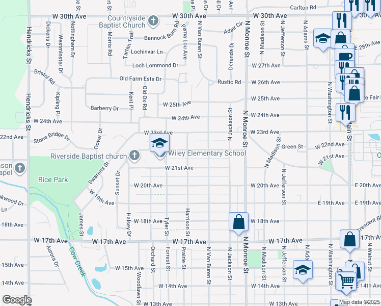 map of restaurants, bars, coffee shops, grocery stores, and more near 725 West 22nd Avenue in Hutchinson