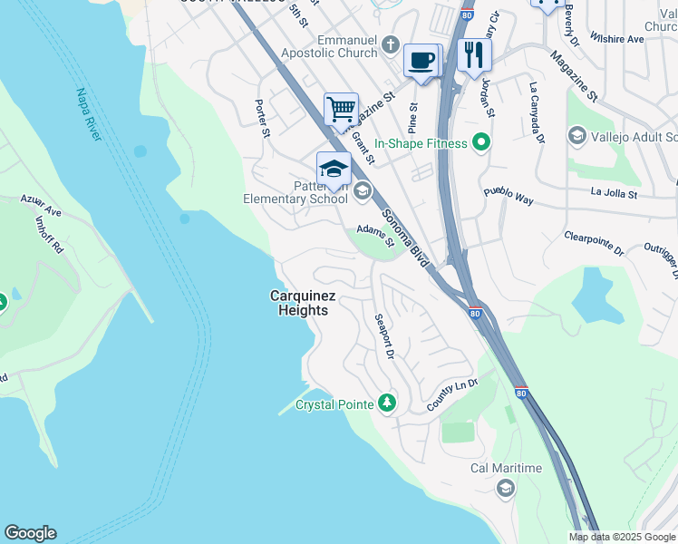 map of restaurants, bars, coffee shops, grocery stores, and more near 236 Sea Crest Circle in Vallejo