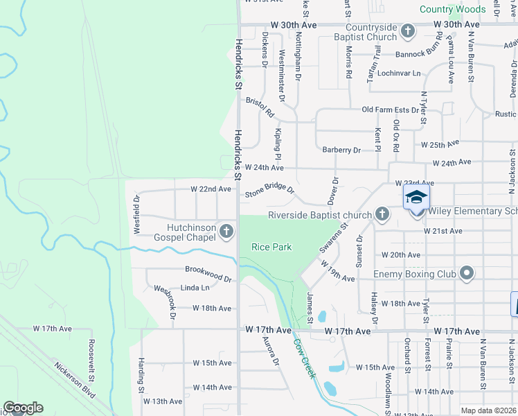 map of restaurants, bars, coffee shops, grocery stores, and more near 1421 Woodbridge Ct in Hutchinson