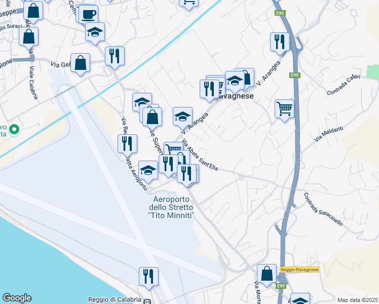 map of restaurants, bars, coffee shops, grocery stores, and more near 18 Via Abate Sant'Elia in Reggio Calabria